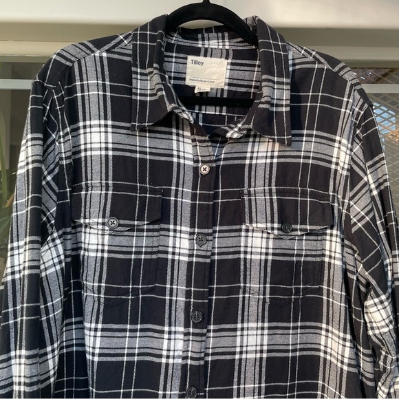 TILLEY Plaid Flannel Button Up Shirt Men's Size XXL Black White Cotton Outdoor - Picture 7 of 8